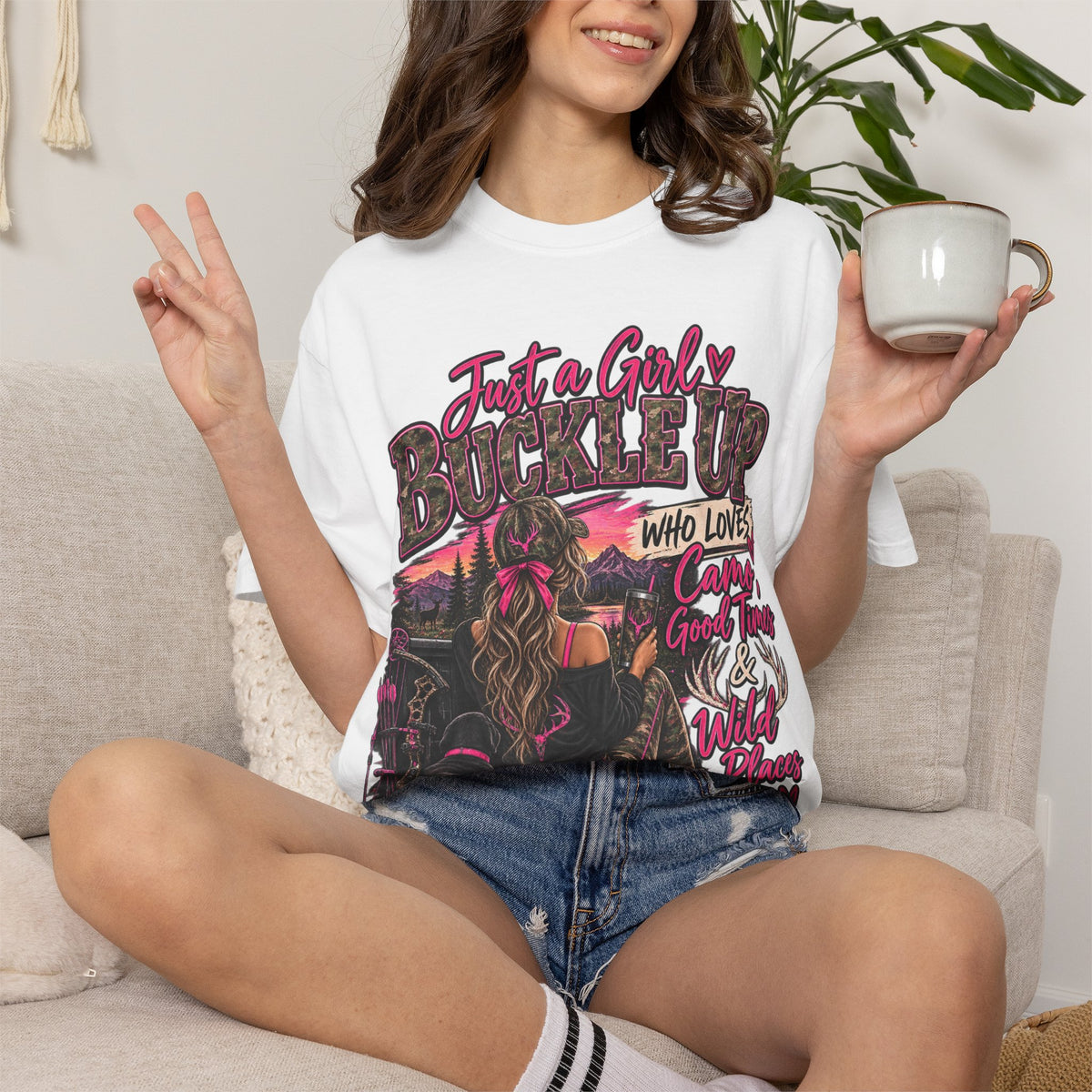 Just a Girl Who Loves Camo Graphic Tee | Hunting Girl Shirt | Outdoors Woman T-Shirt | Pink Camo Country Tee
