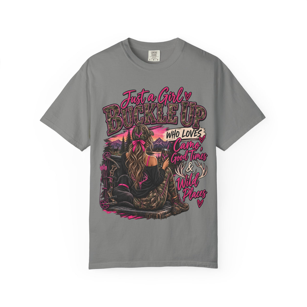 Just a Girl Who Loves Camo Graphic Tee | Hunting Girl Shirt | Outdoors Woman T-Shirt | Pink Camo Country Tee