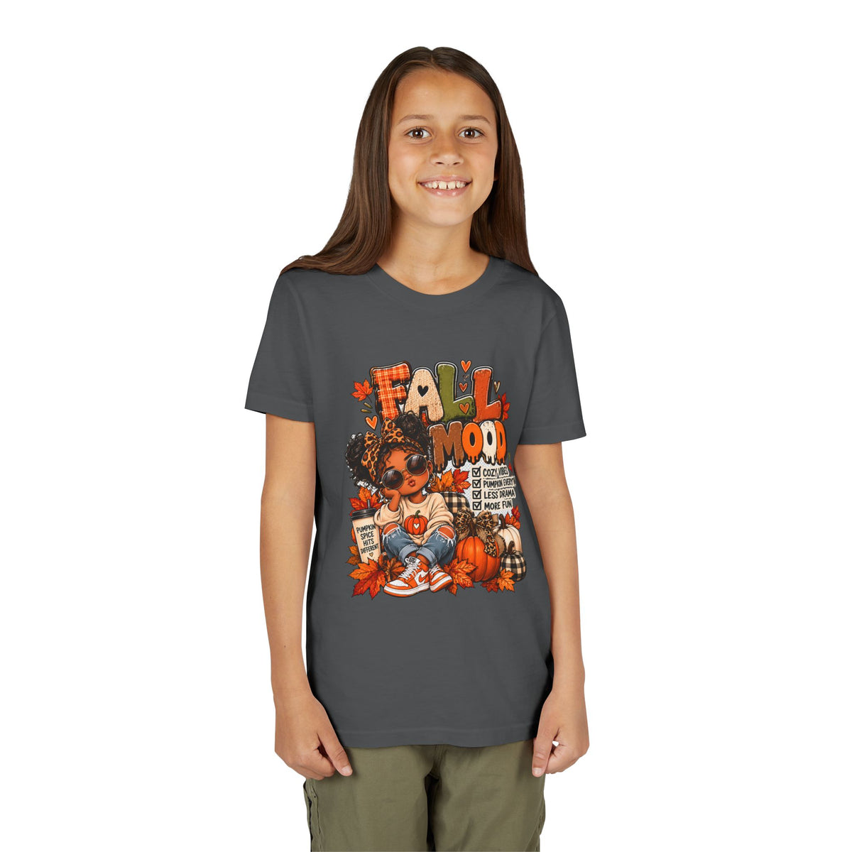 Fall Mood Kids tee | Cute Pumpkin Fall Shirt for Girls | Cozy Autumn Graphic shirt | Pumpkin Spice Kids tee