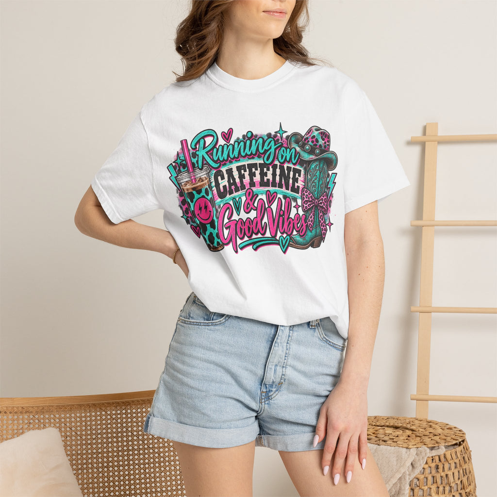 Running on Caffeine & Good Vibes Graphic Tee | Western Coffee Shirt | Cowgirl T-Shirt | Cute Country Women's Tee