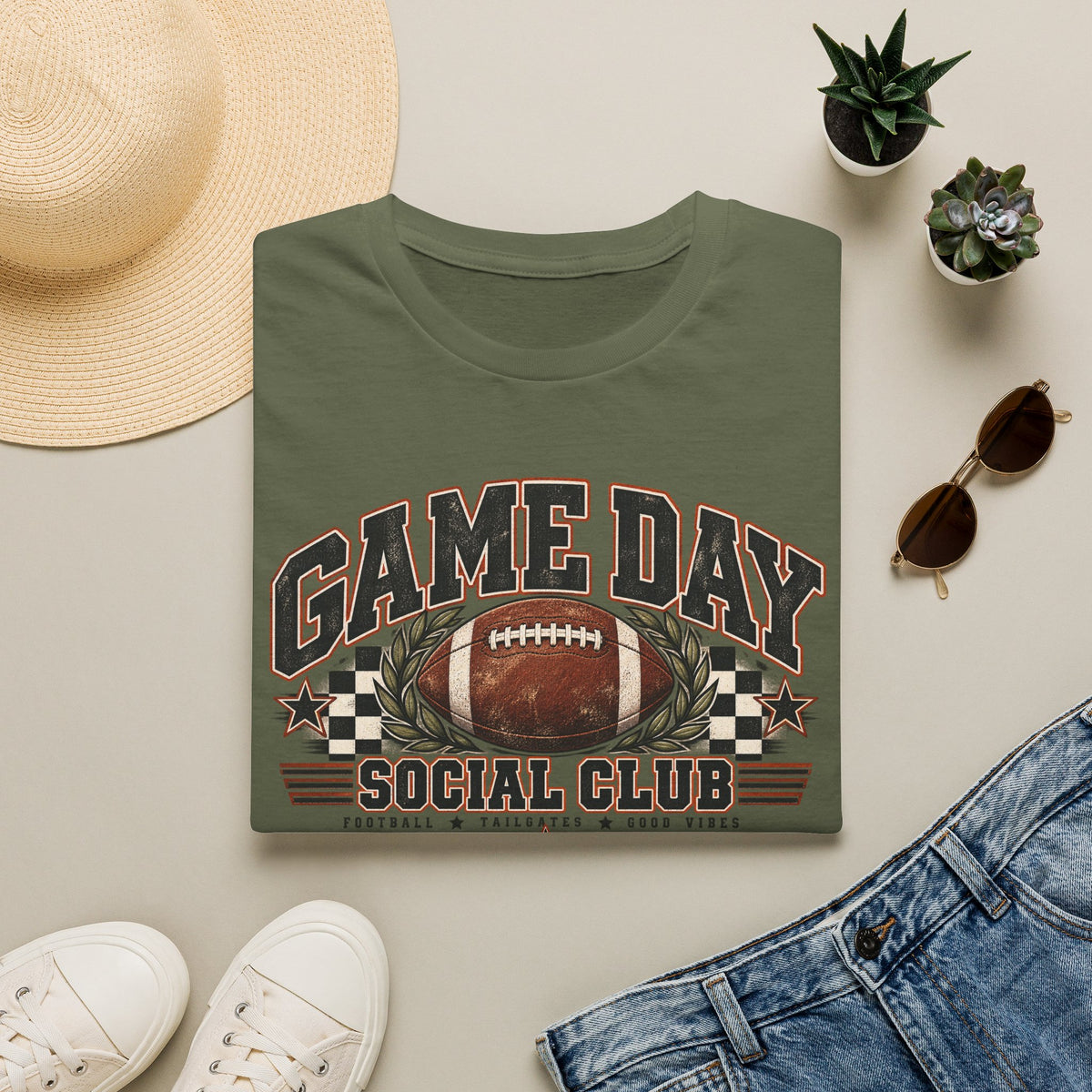 Game Day Social Club Football T-Shirt | Vintage Tailgate Graphic Tee