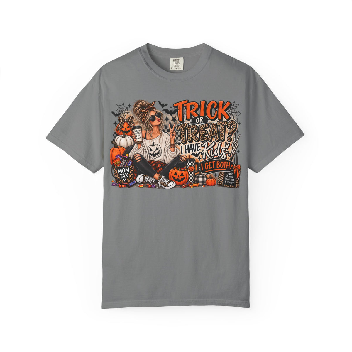 Trick or Treat I Have Kids Graphic Tee | Funny Halloween Mom Shirt | Mom Life Halloween T-Shirt | Spooky Mom Tee