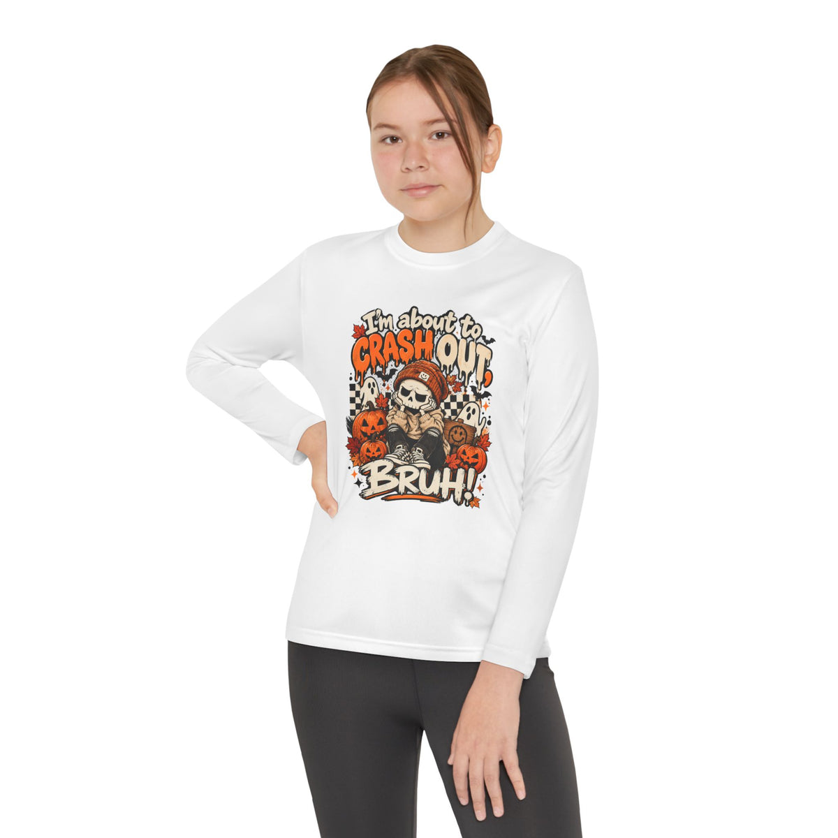 I’m About to Crash Out Bruh Kids Halloween Shirt | Funny Skeleton Graphic Tee | Trendy Spooky Season Shirt | Fall Kids T-Shirt