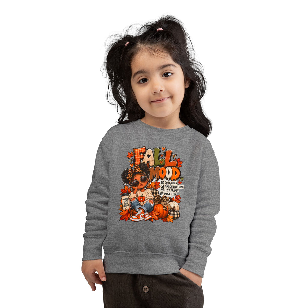 Fall Mood Kids Hoodie | Cute Pumpkin Fall Sweatshirt for Girls | Cozy Autumn Graphic Hoodie | Pumpkin Spice Kids Hoodie