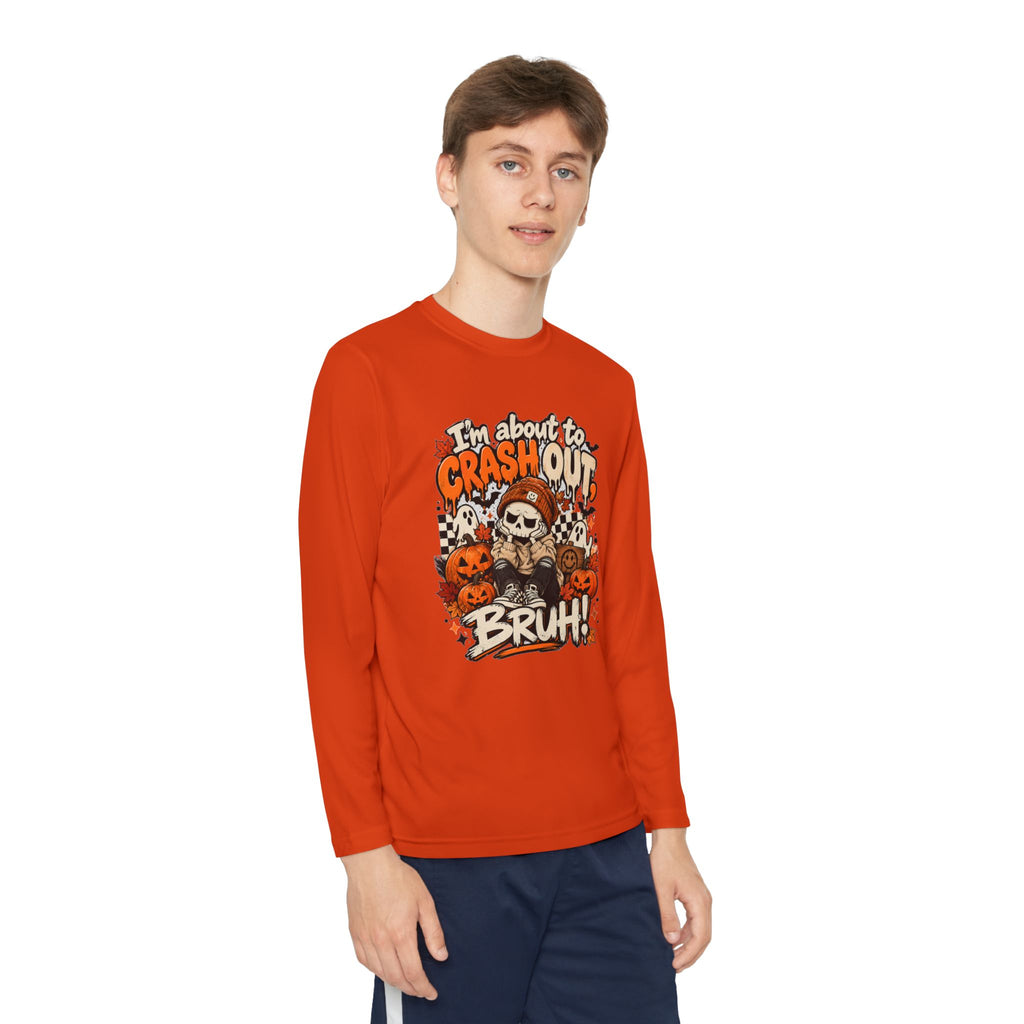 I’m About to Crash Out Bruh Kids Halloween Shirt | Funny Skeleton Graphic Tee | Trendy Spooky Season Shirt | Fall Kids T-Shirt