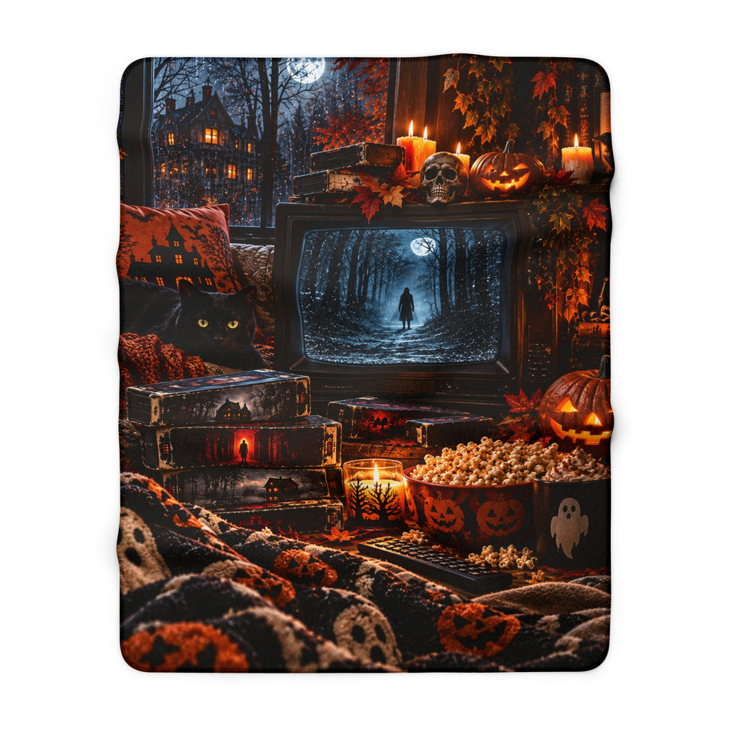 After Midnight™ Sherpa Fleece Blanket | Cozy Spooky Movie Night Halloween Throw | Vintage Horror Fall Blanket