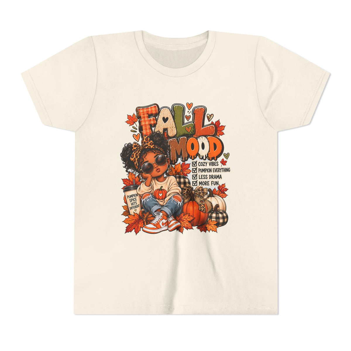 Fall Mood Kids tee | Cute Pumpkin Fall Shirt for Girls | Cozy Autumn Graphic shirt | Pumpkin Spice Kids tee