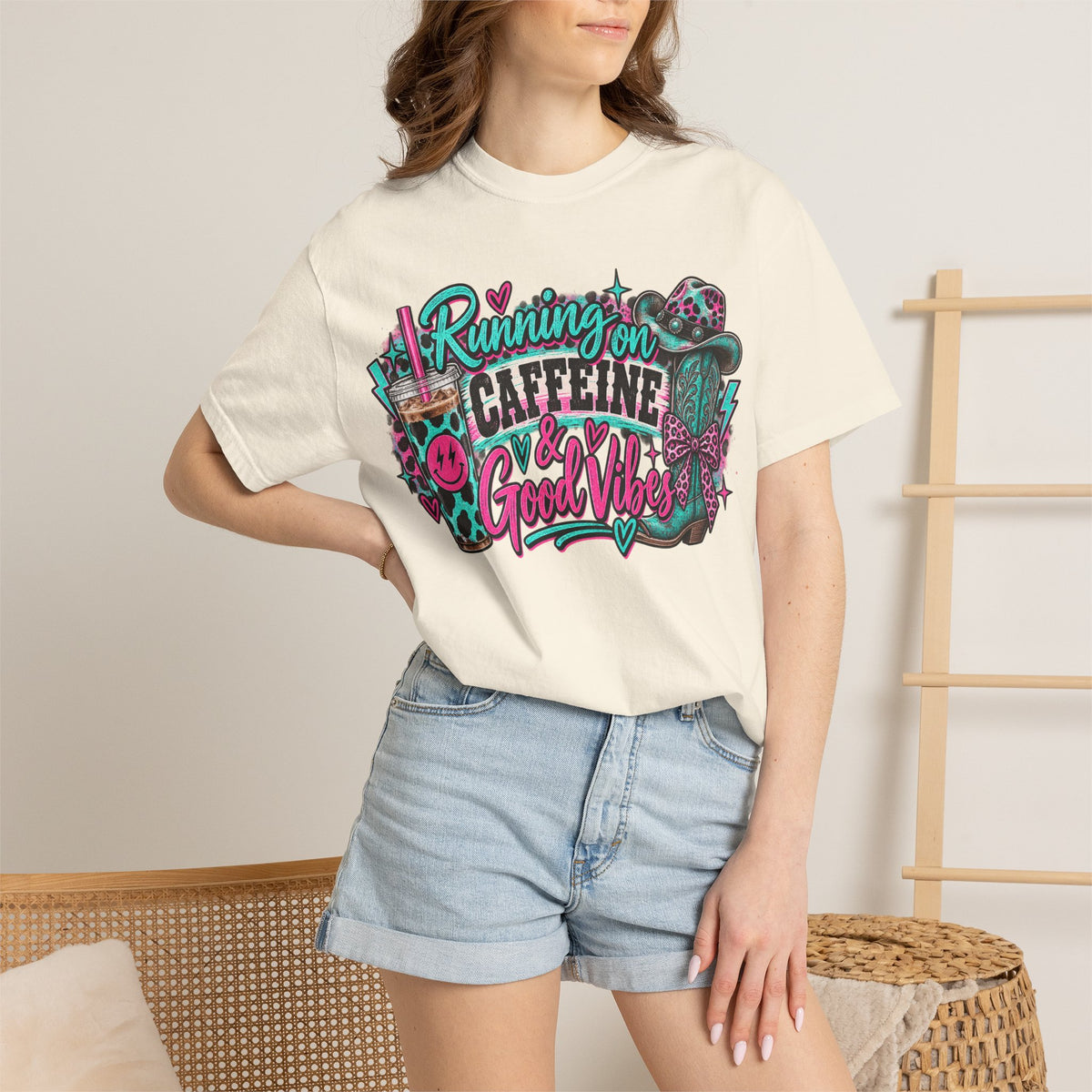 Running on Caffeine & Good Vibes Graphic Tee | Western Coffee Shirt | Cowgirl T-Shirt | Cute Country Women's Tee