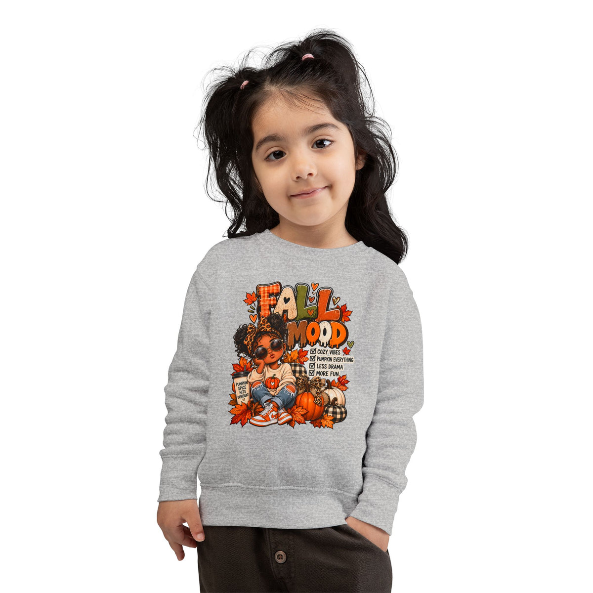 Fall Mood Kids Hoodie | Cute Pumpkin Fall Sweatshirt for Girls | Cozy Autumn Graphic Hoodie | Pumpkin Spice Kids Hoodie