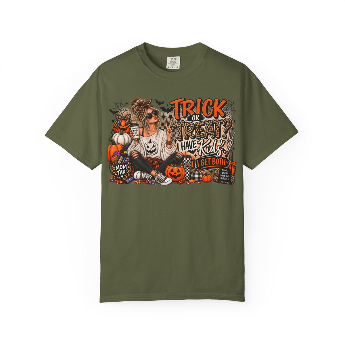 Trick or Treat I Have Kids Graphic Tee | Funny Halloween Mom Shirt | Mom Life Halloween T-Shirt | Spooky Mom Tee