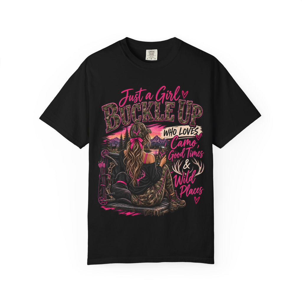 Just a Girl Who Loves Camo Graphic Tee | Hunting Girl Shirt | Outdoors Woman T-Shirt | Pink Camo Country Tee