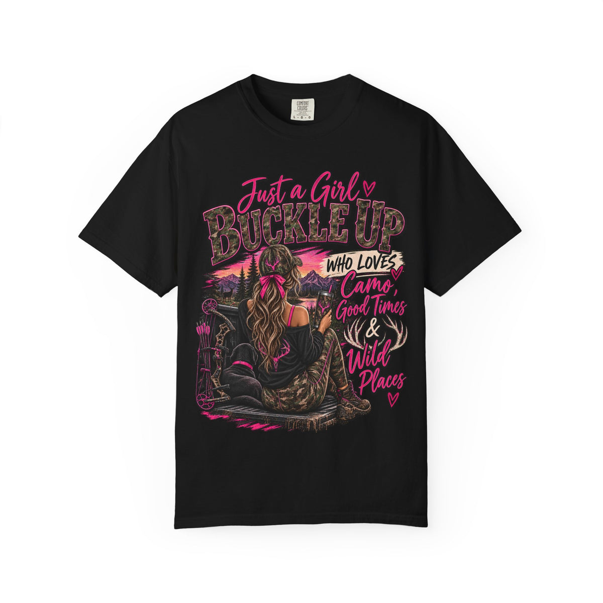Just a Girl Who Loves Camo Graphic Tee | Hunting Girl Shirt | Outdoors Woman T-Shirt | Pink Camo Country Tee