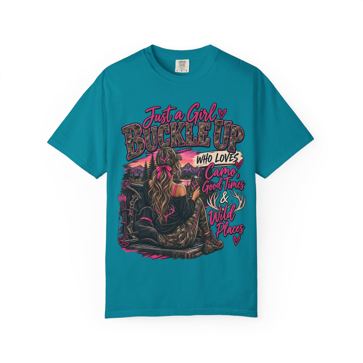 Just a Girl Who Loves Camo Graphic Tee | Hunting Girl Shirt | Outdoors Woman T-Shirt | Pink Camo Country Tee
