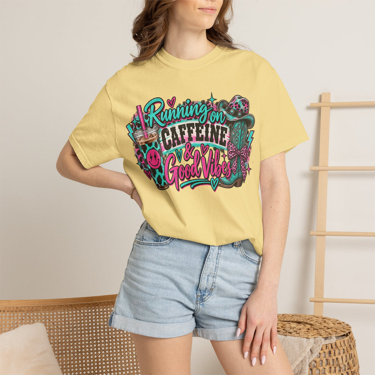 Running on Caffeine & Good Vibes Graphic Tee | Western Coffee Shirt | Cowgirl T-Shirt | Cute Country Women's Tee