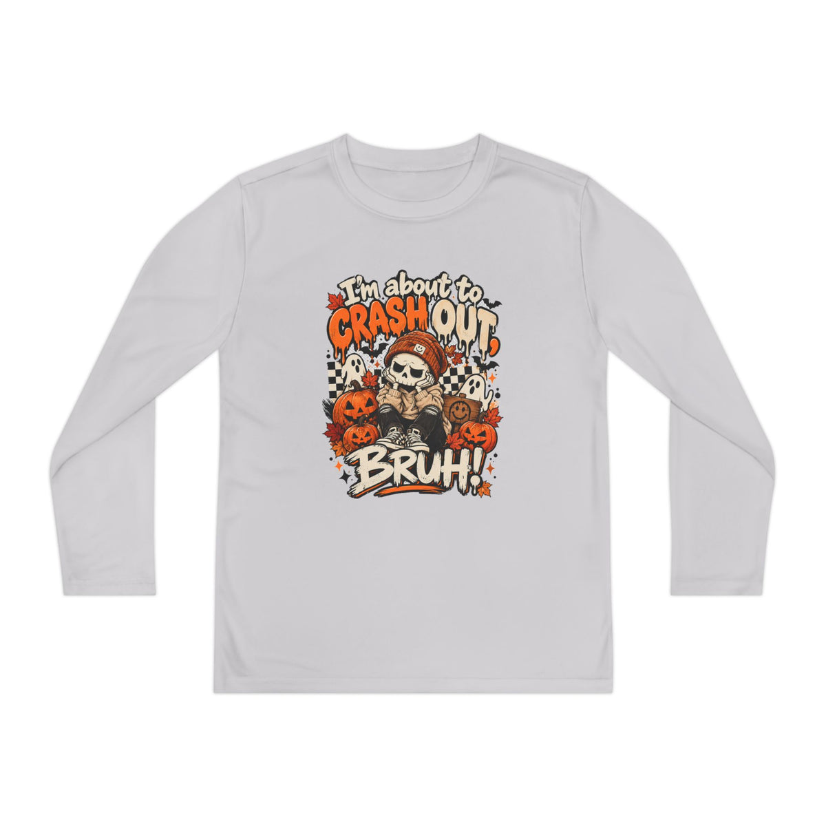 I’m About to Crash Out Bruh Kids Halloween Shirt | Funny Skeleton Graphic Tee | Trendy Spooky Season Shirt | Fall Kids T-Shirt