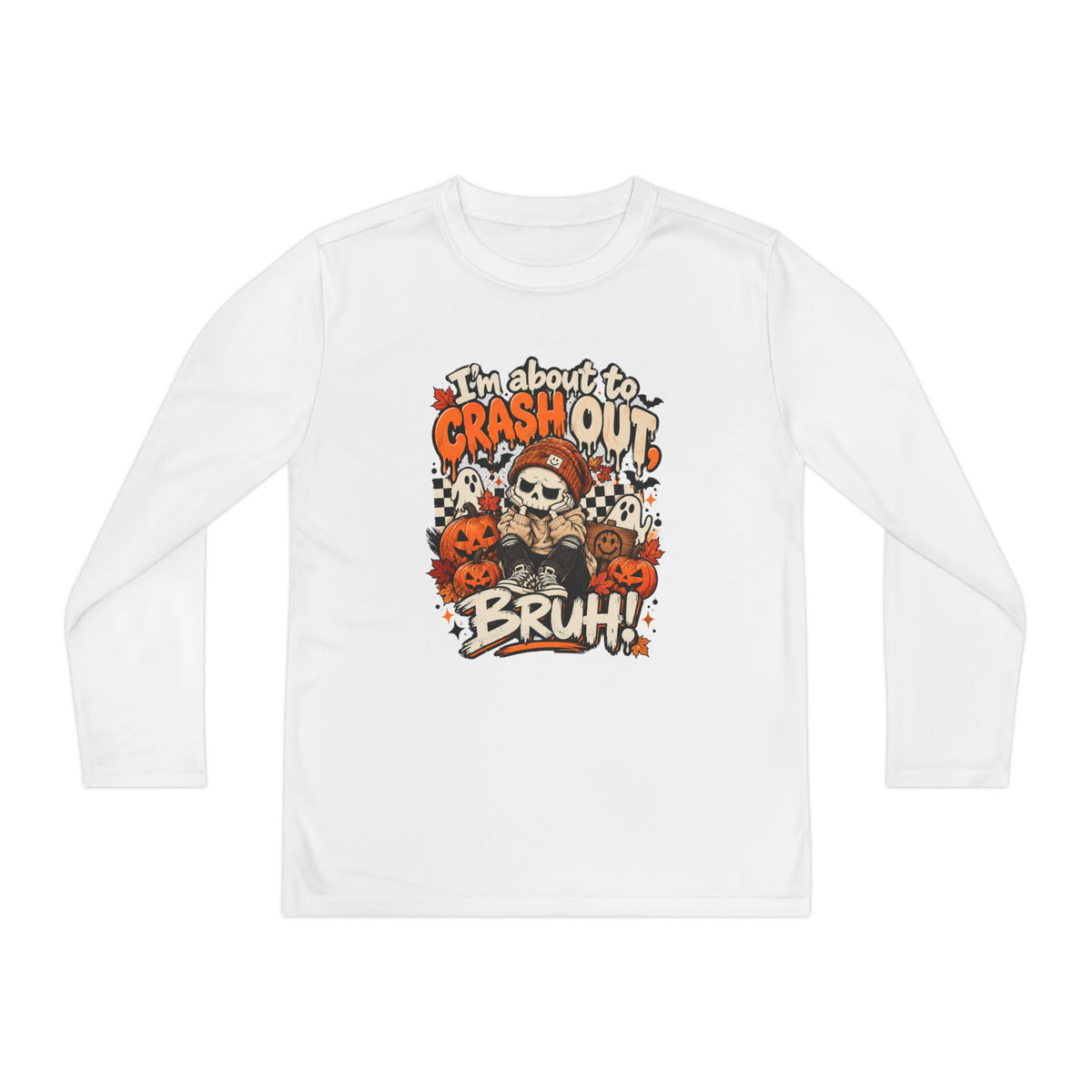 I’m About to Crash Out Bruh Kids Halloween Shirt | Funny Skeleton Graphic Tee | Trendy Spooky Season Shirt | Fall Kids T-Shirt