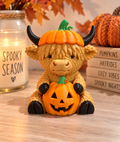 3D Printed Halloween Highland Cow with Pumpkin | Cute Fall Decor